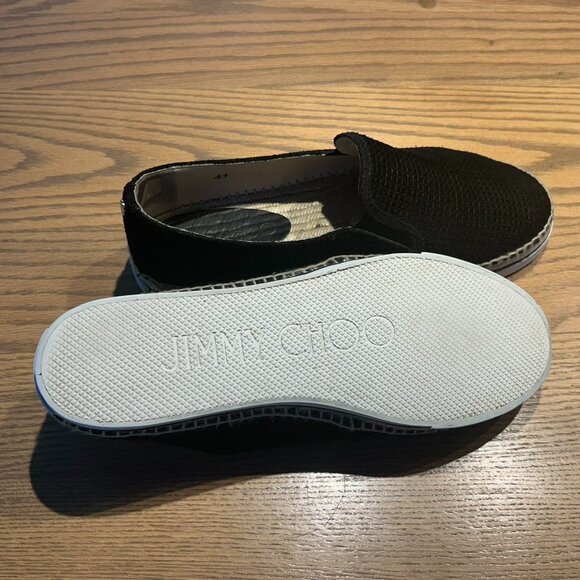 Jimmy Choo Black Cubed Suede Dawn Slip On Espadrille - Picture 7 of 11